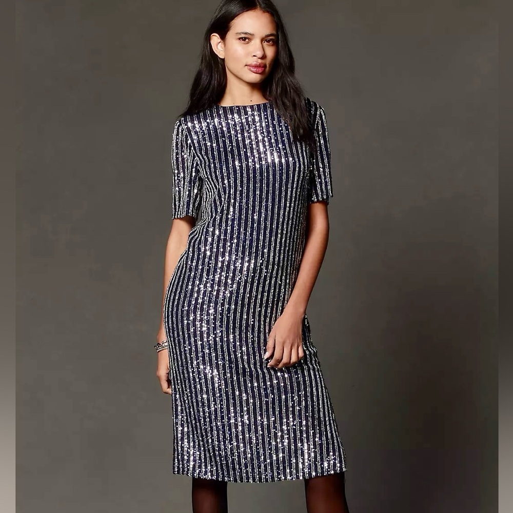 New Dazzling Sequin Stripe Midi Dress